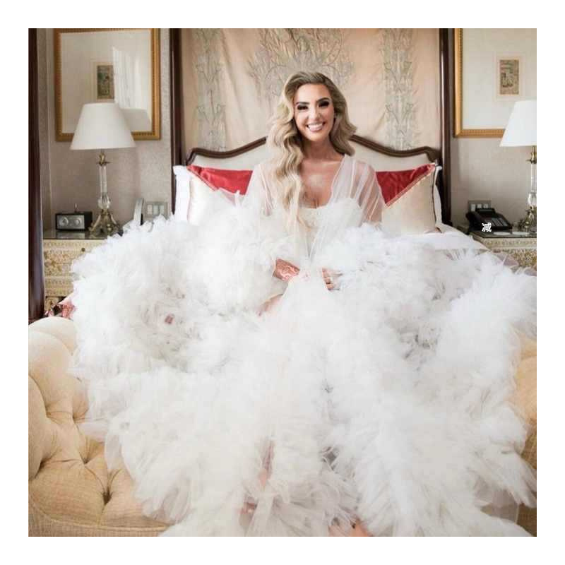 European and American Foreign trade plus size small trailing wedding dress pregnant women mesh double cardigan morning gown studio shooting bathrobe dress