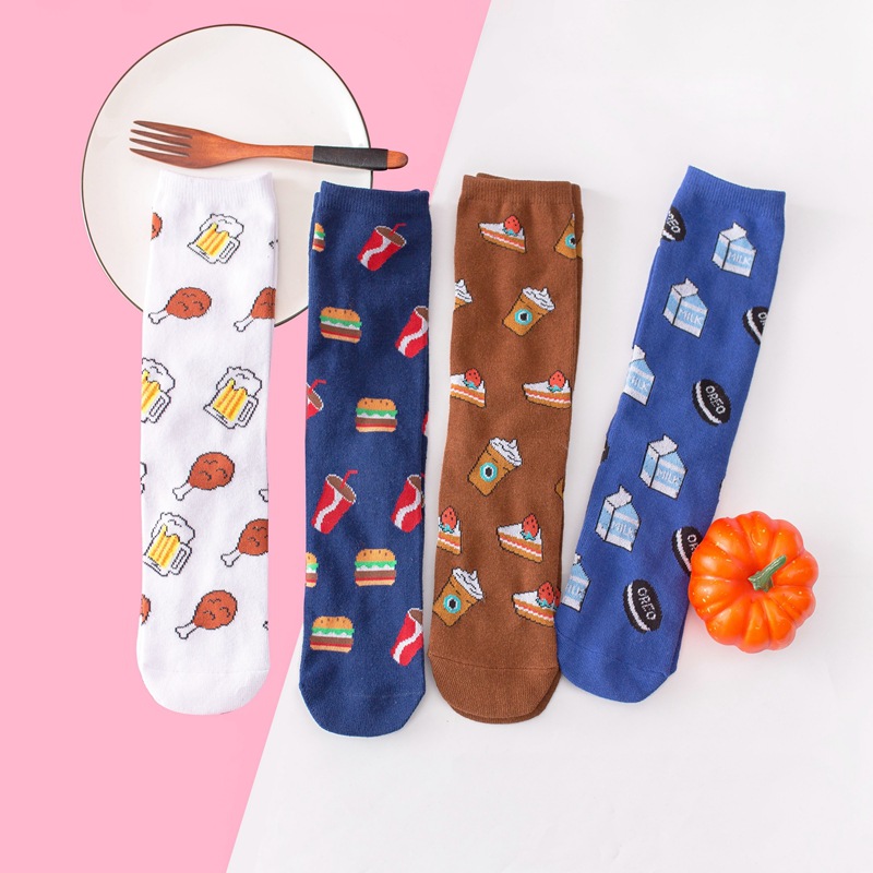 Cross-border explosions socks avocado fries egg interesting color matching mid-tube fashionable socks European and American Harajuku women's socks cotton