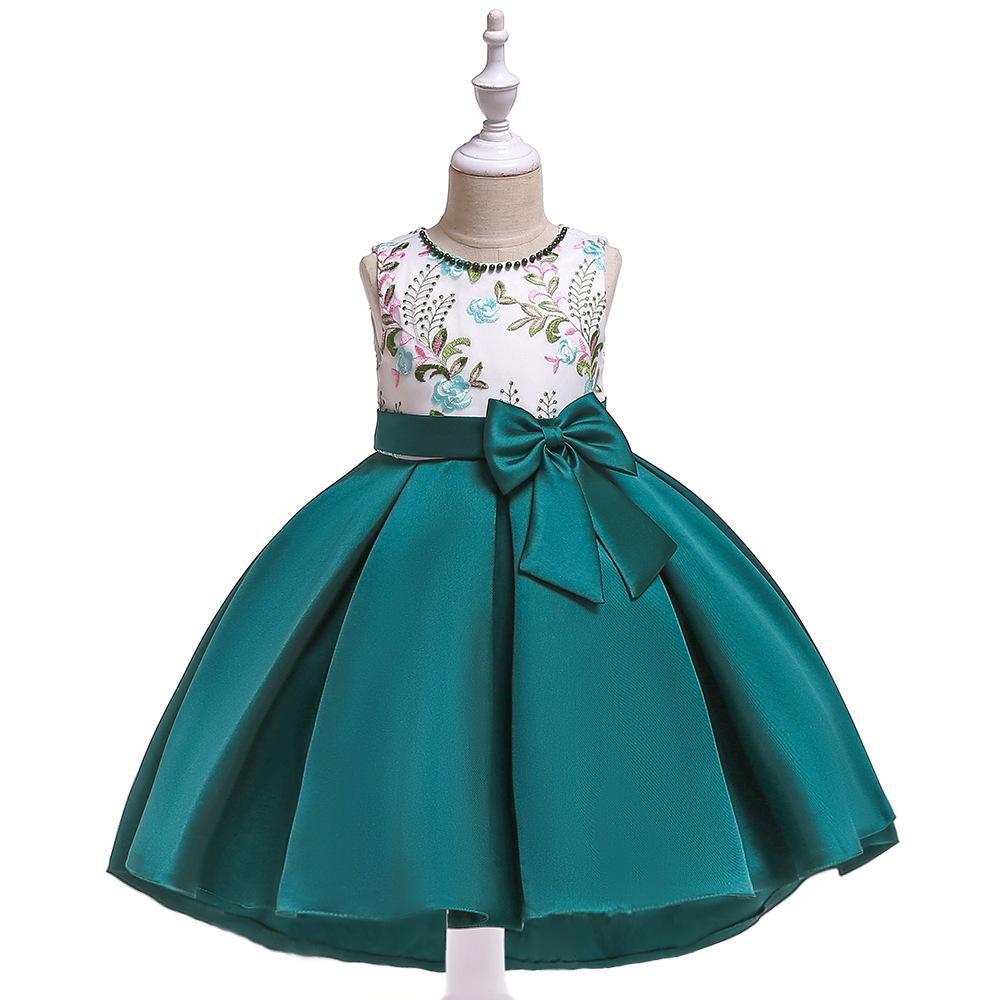 Picture of European and American New Tail Dress Girls Hand-Beaded Embroidered Princess Dress Twill Satin Bow Tuxedo Dress