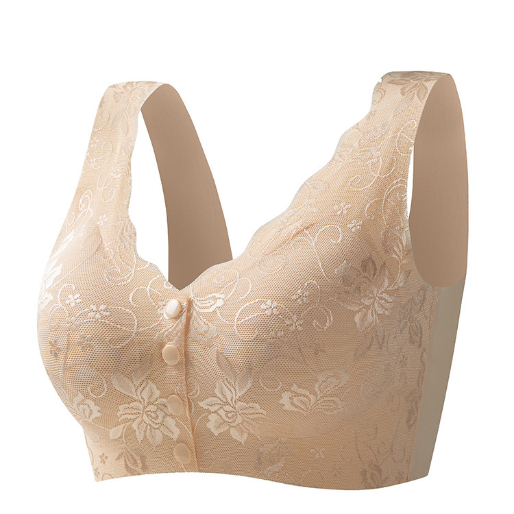 Front Buckle Breastfeeding Bra Traceless Underwear for Middle-aged and Elderly Easy to Wear and Detachable Non-rimless Mother Bra Cross-border