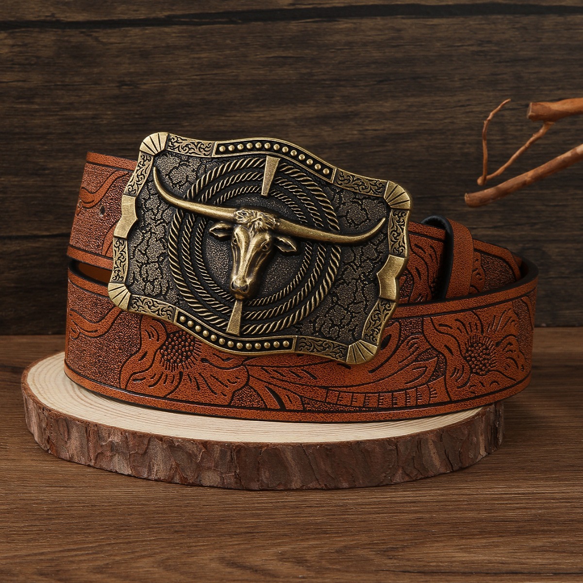 New Aggressive Niutou Leather Belt Men's Casual All-match Western Denim Ethnic Style Personalized Trendy Plate Buckle Embossed Men