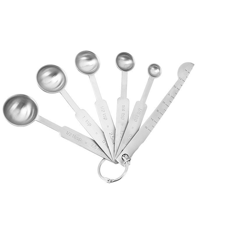 Picture of Cross-border 430 stainless steel round 7-piece measuring spoon set with stirring rod baking scale seasoning spoon content ruler