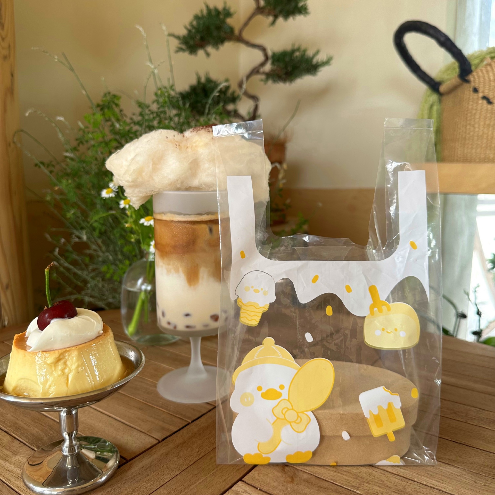 Transparent Cartoon Duck Portable Takeaway Packing Bag Thickened Plastic Bag Dessert Baking Packaging Bag Vest Vest Bag