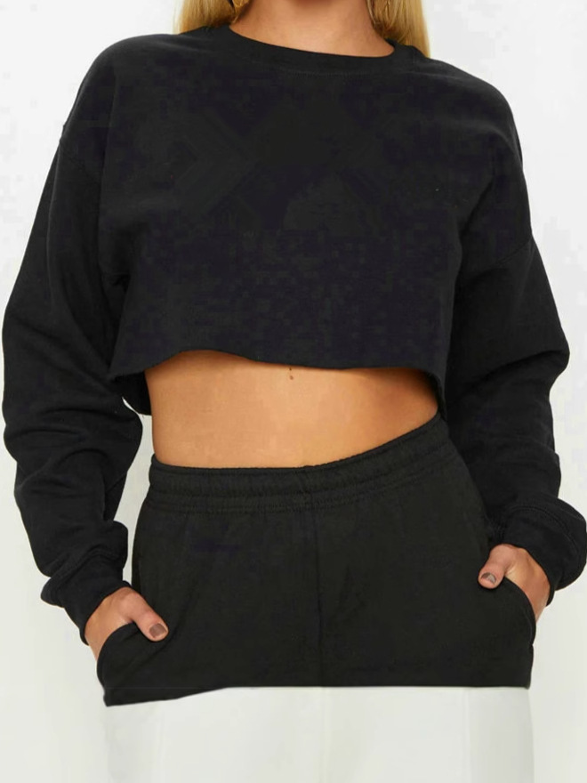 Cross-Border European and American 2025 Spring and Autum New Amazon Ebay Independent Station Loose Navel-Baring Casual Thin Sweatshirt for Women