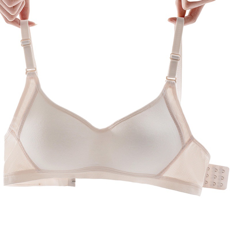 Side-Proof Anti-Sagging Intimates for Women Without Rims, College Students, High School Girls' Bra, Small Breast Push-Up Pure Cotton Thin Bra