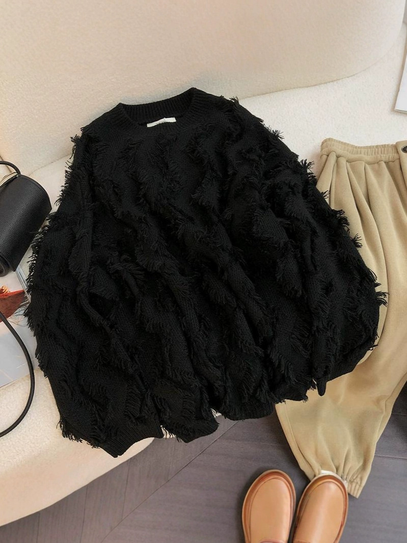 Vintage Tassel Sweater Lazy Style Loose Women's Autumn and Winter New Style Small Top-selling Knitted Base Shirt
