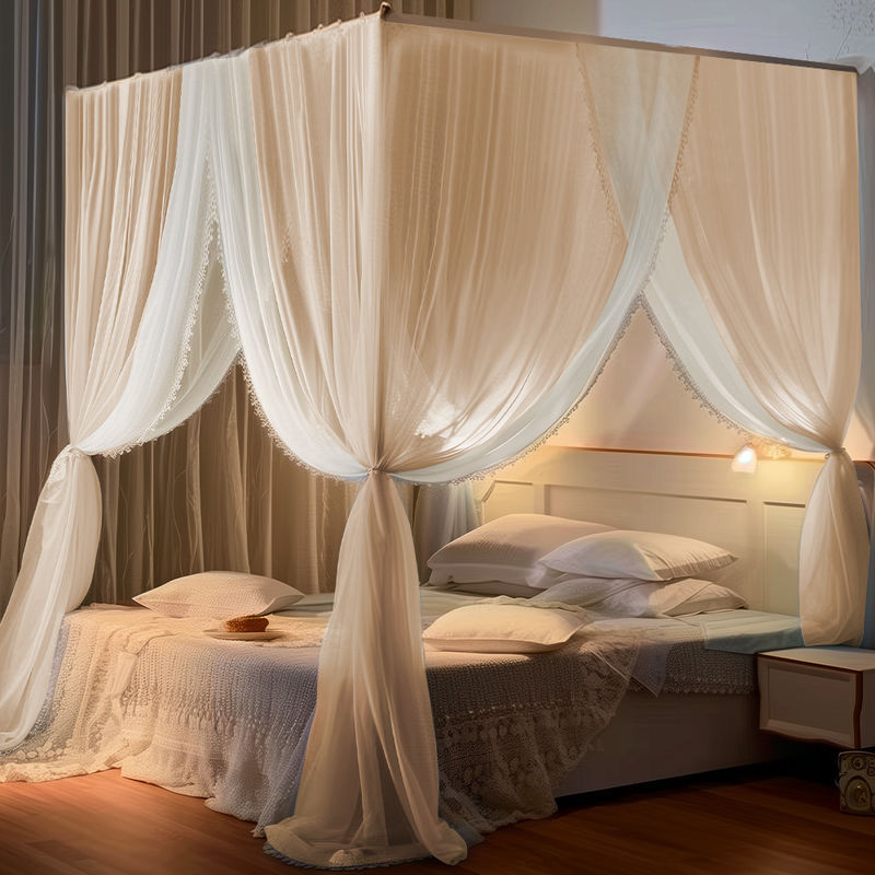 Floor-Standing Mosquito Net Three-Door 2025 New Home Bedroom Princess Style Double-Layer Encrypted Thickeneded Paint Bracket