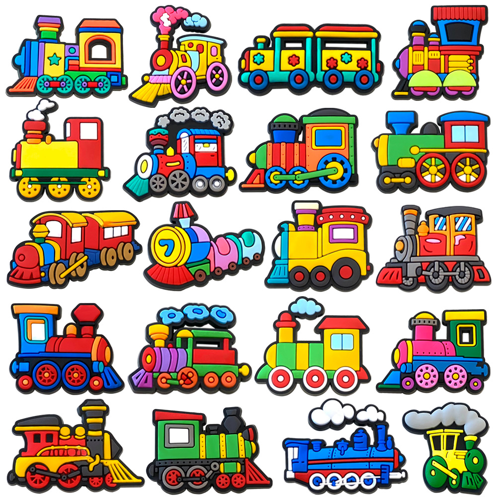 Set of Cute Cartoon Train Series Clogs, Flower Shoe Buckles, Croc Garden Shoe Decorative Buckles DIY