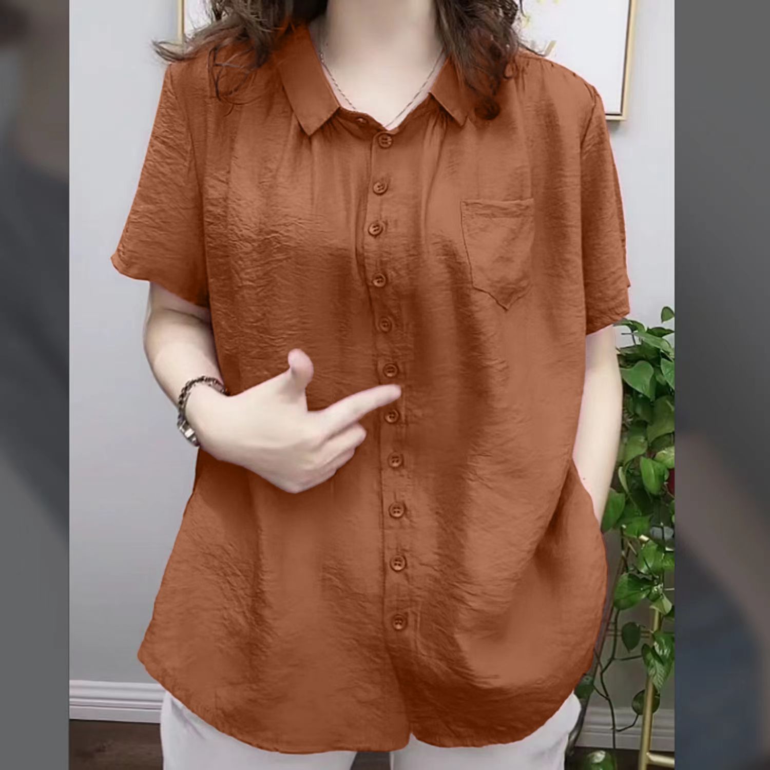 Wholesale Fat People Women's Wear Fat Mother Plus Size Shirt Belly Covering Top Elderly Women's Short Sleeve Cardigan