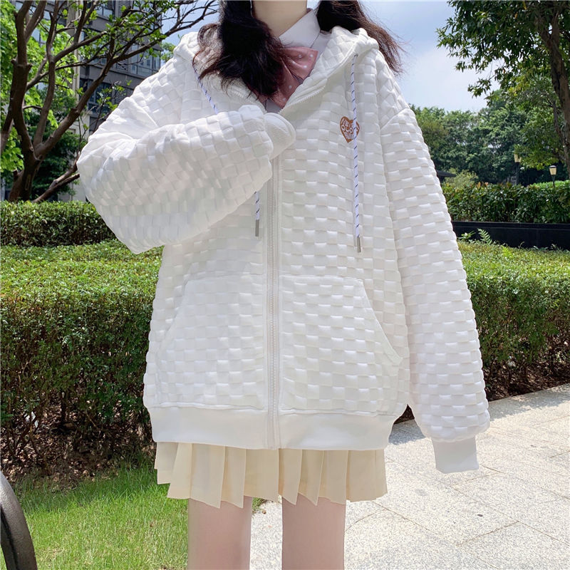 Picture of Autumn and Winter New Style Japanese Style Sweet Loose Retro Versatile Student Niche Design Waffle Jacket Women's Cardigan Top