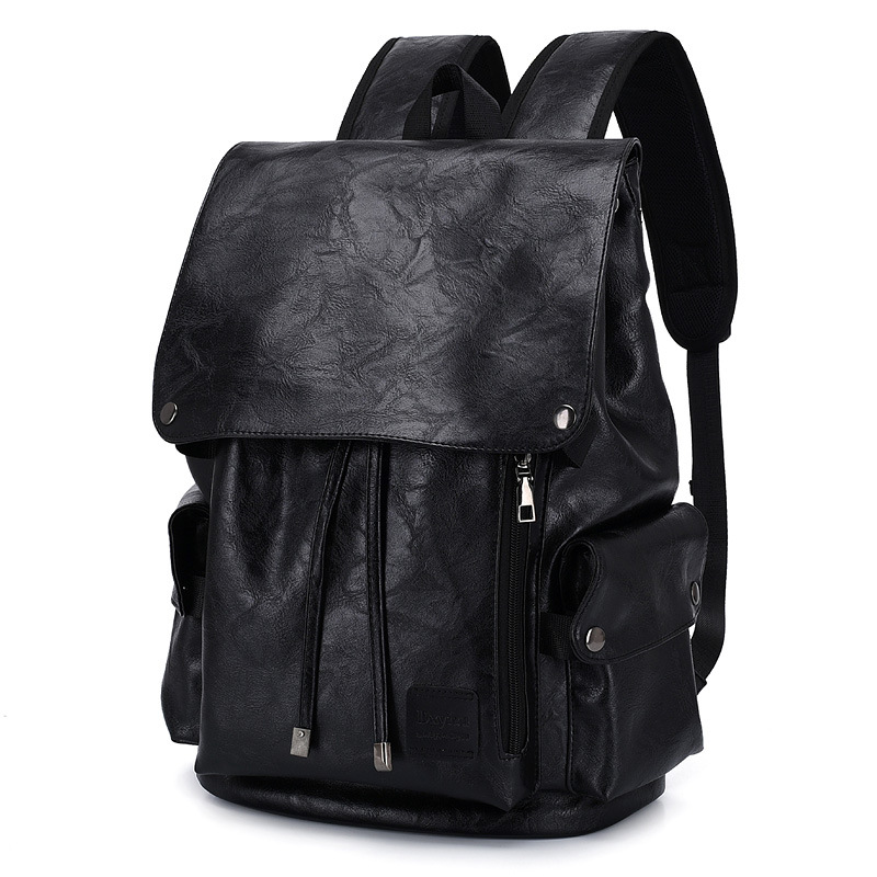 Foreign Trade New PU Backpack Men's Soft Leather Large Capacity Backpack Punk Casual Travel Bag Student Schoolbag