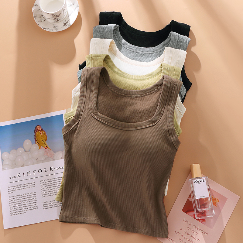 Picture of Knitted sanding warm camisole with chest pad women's outer wear inner square collar self-heating base coat wholesale