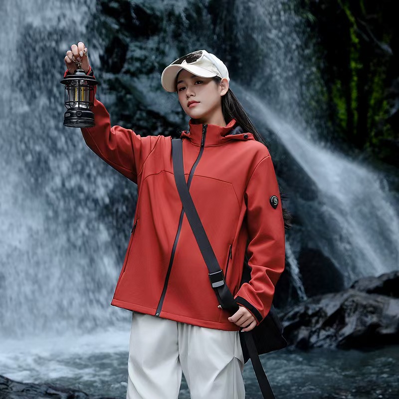 Picture of Fleece-Lined Softshell Jacket for Men, Custom Outdoor Hooded Couple's Jacket, Thickened Windproof Jacket, Warm Coat for Women with Printing