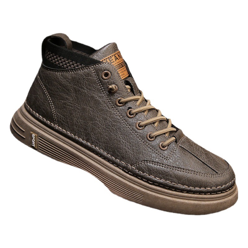 2025 Spring New Korean Style Trendy Easiest for Match Sneakers Men's High Top Casual Sports Shoes Student Breathable Leather Shoes