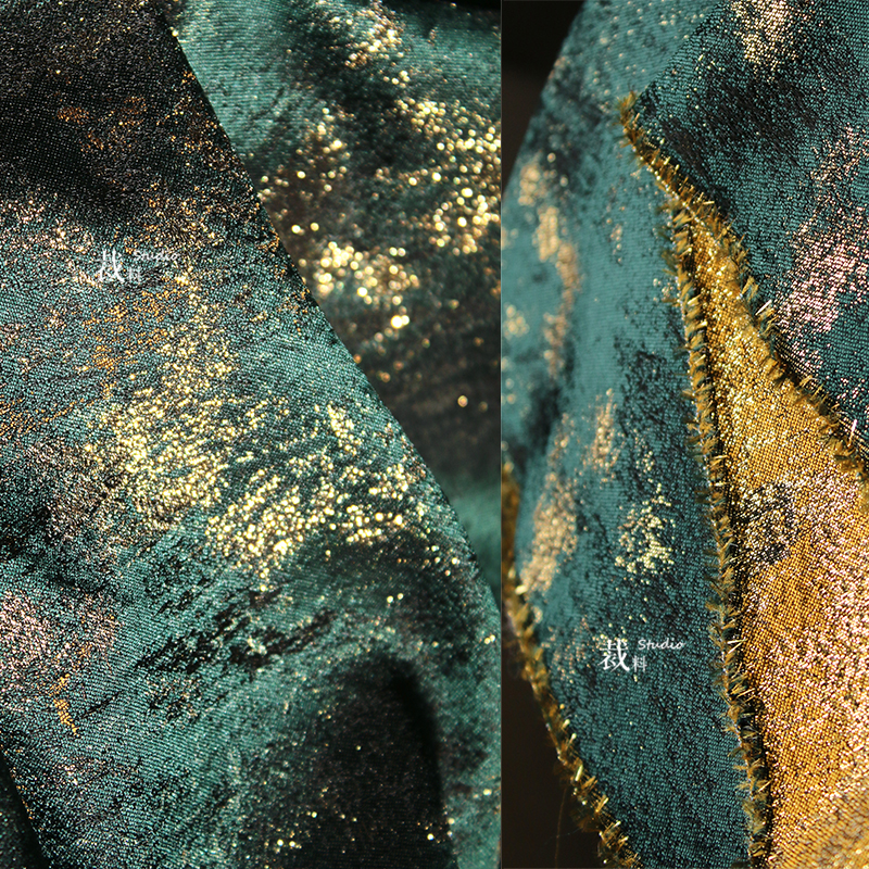 Swamp Retro Dark Green Glossy Irregular Texture Double-Sided Jacquard Jacket Culottes Designer Fabric