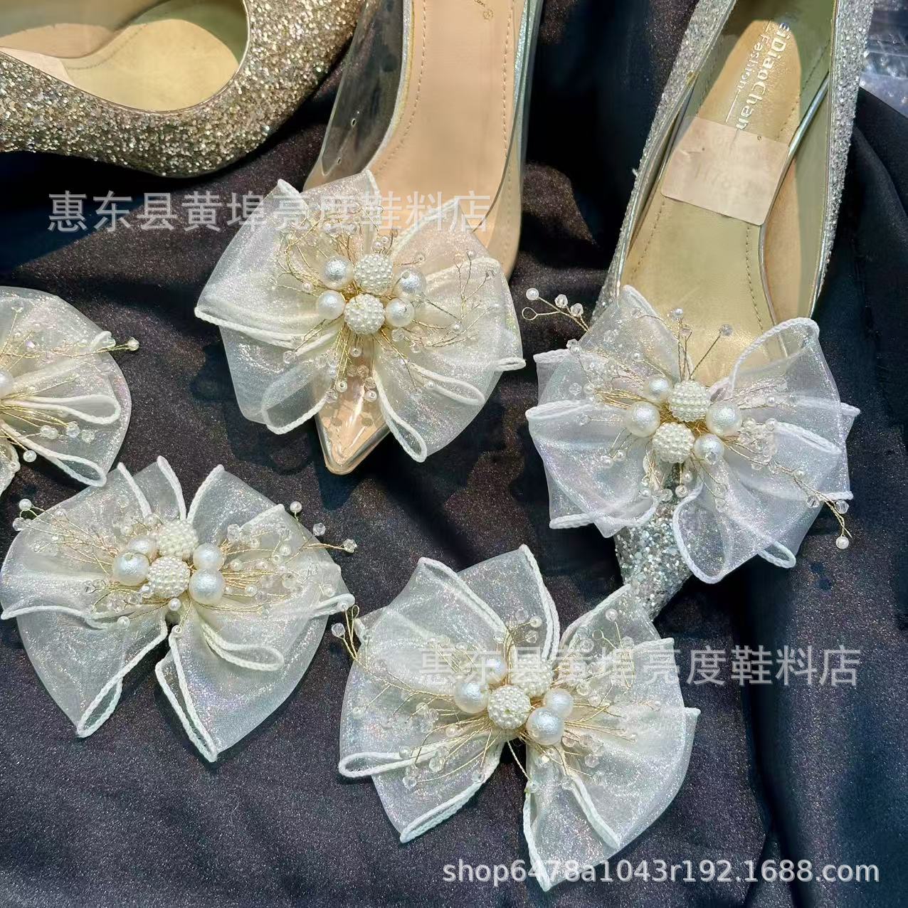 Luxury Wedding Shoes Decorative Hairpin Accessories Brooch Bow High-end Sense Mesh Rhinestone Shoes Flower Accessories Dinner Bag