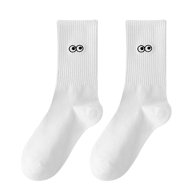 Picture of White Mid-Tube Socks New Trendy Japanese Style Cartoon Smiley Breathable Expression Bag Ins Style Cotton Socks Zhuji Socks Women