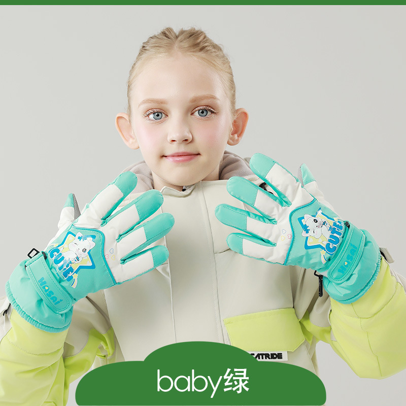 Picture of Children's ski gloves, knitted warm wrist pads, full touchscreen printed waterproof thickened gloves, children's ski gloves