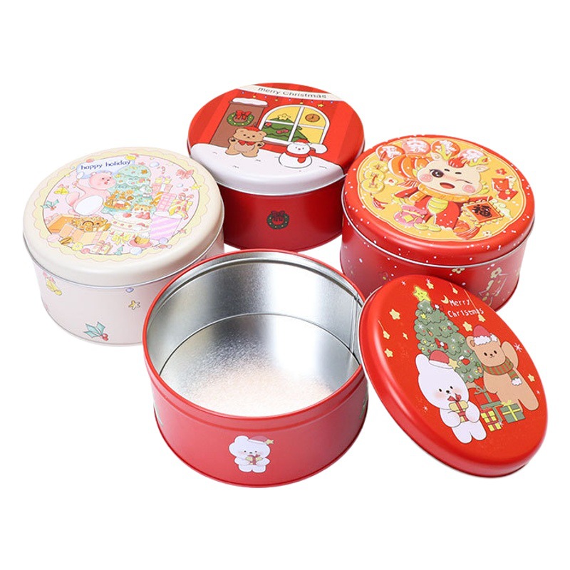 New Year's Round Tinplate Can Packaging Wedding Candy Cookies New Year's Red Gift Iron Box Customization