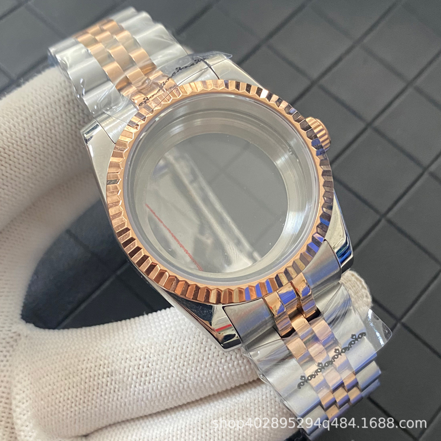 Inter-mei transparent bottom case 36mm diameter oyster type constant dog teeth ring case strap suitable for NH35 NH36 movement