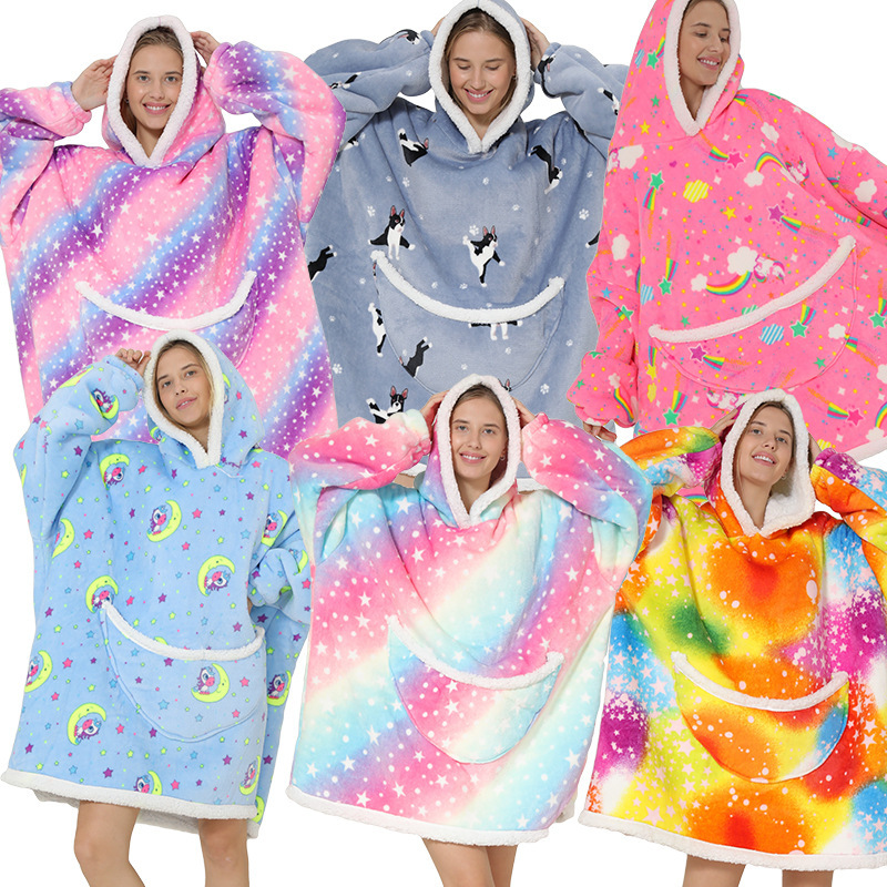 TV TV Lazy Blanket Composite Lambcock Pullover Flannel Sweater Hooded Lazy Clothes Anti-static Warm Pajamas