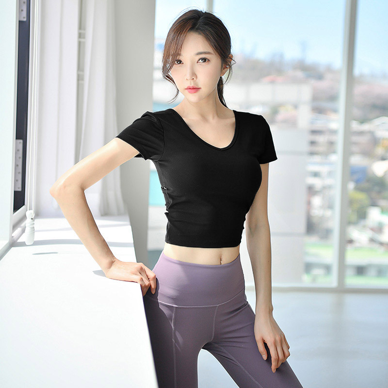 Picture of Summer New Slim Fit Hyuna Style Short Top Running Sports Fitness Clothing Popular Short-Sleeved Women Ins Trend Super Hot