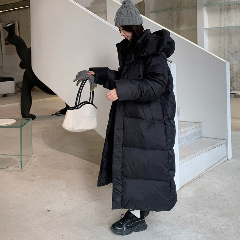 2025 Winter New Fashion Loose Hooded Cotton-padded Coat Women's Cross-border Extra Long Thickened Bread Warm Coat