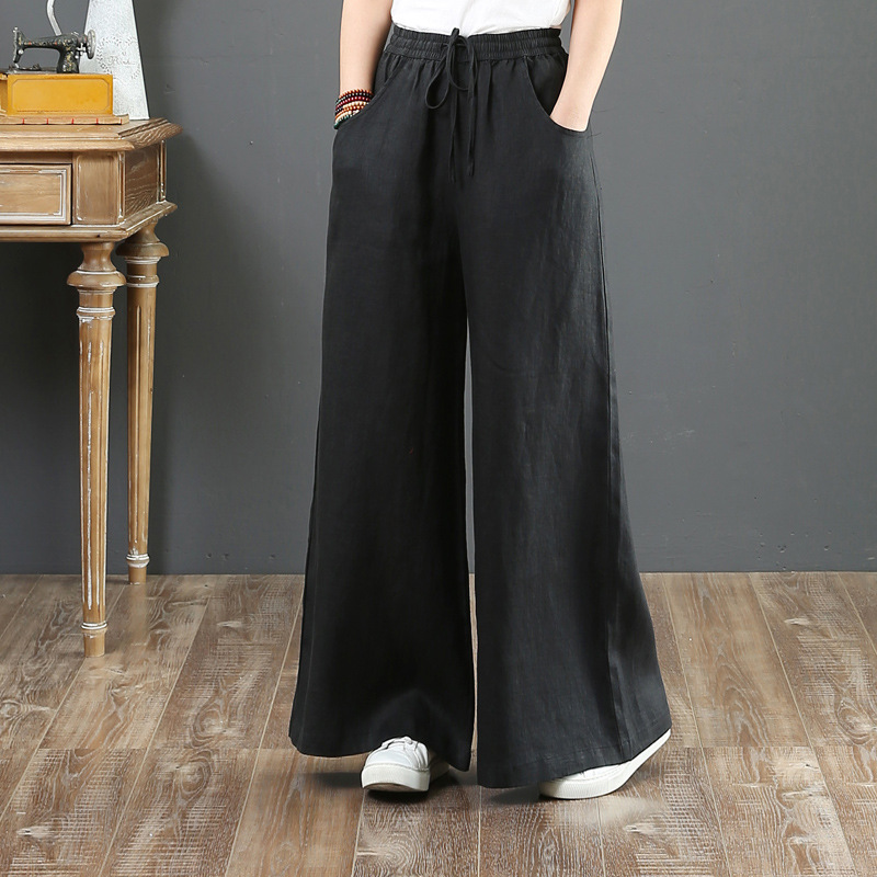 Picture of Korean 2025 Spring and Summer Artistic Cotton and Linen Loose Plus-Size Wide-Leg Pants High-Waisted Floor-Length Straight-Leg Linen Women's Pants