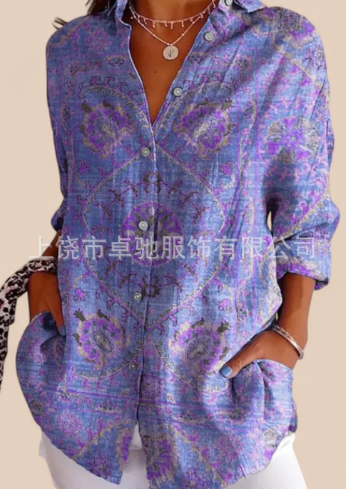 Picture of 2025 New Women's Long Shirt Women's Summer European and American Trend Long Sleeve Shirt Printed Pattern Printed 3D Shirt
