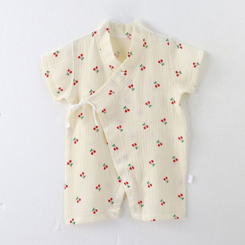 Picture of 2025 New Summer Cotton Yarn Climbing Suit for Baby Class A Pure Cotton Monk Suit Short-sleeved Newborn Baby Clothes
