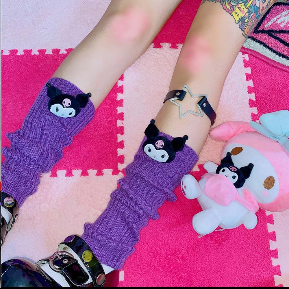 Japanese Lolita KT Cat Kulomi Socks Knitted Striped Socks Sleeve JK Girl Calf Socks Stacked Stacked Stocking
