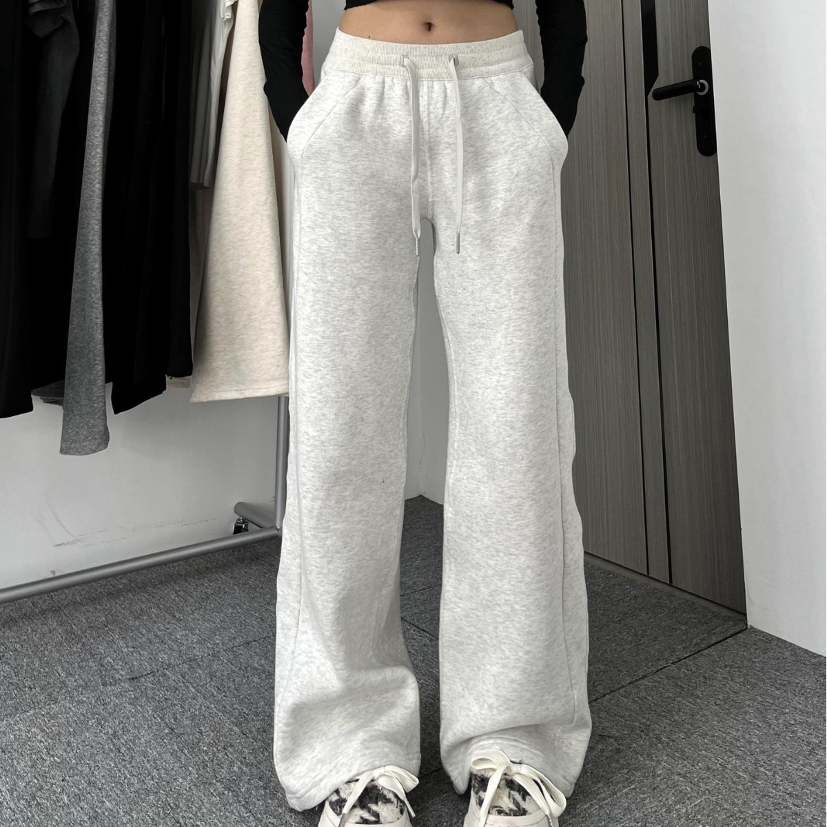 Wide-leg pants women's high waist sports sweatpants casual straight pants mopping floor