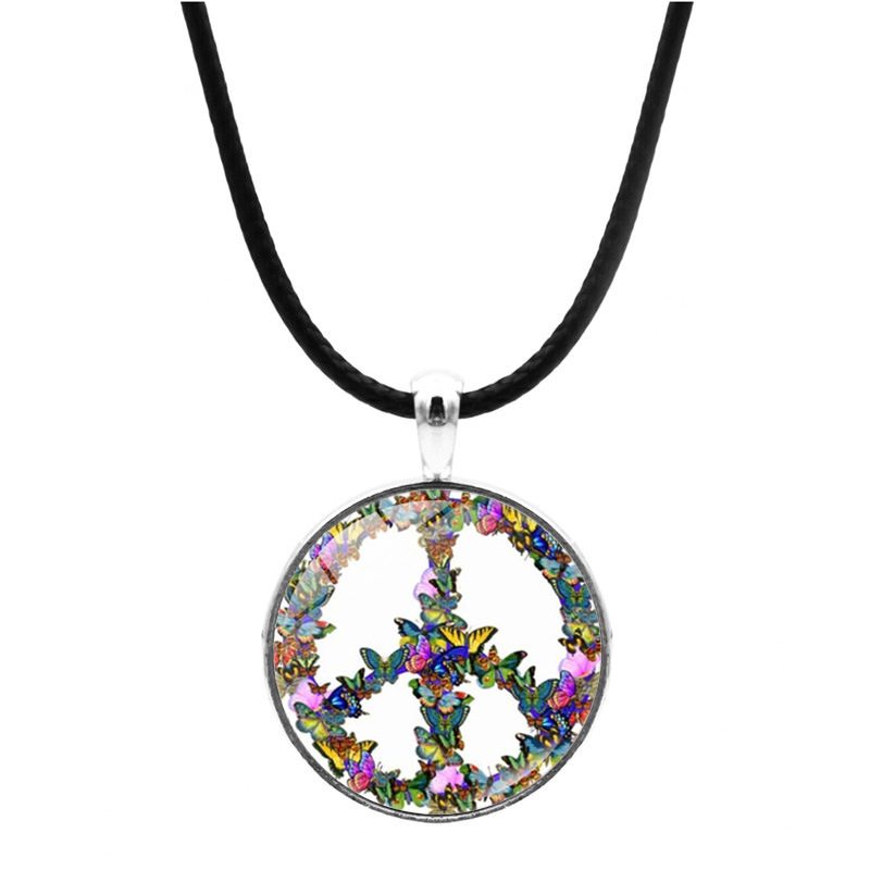 Picture of Butterfly peace logo necklace women's creative leather rope time gem vintage pendant fashion Joker Accessories Wholesale