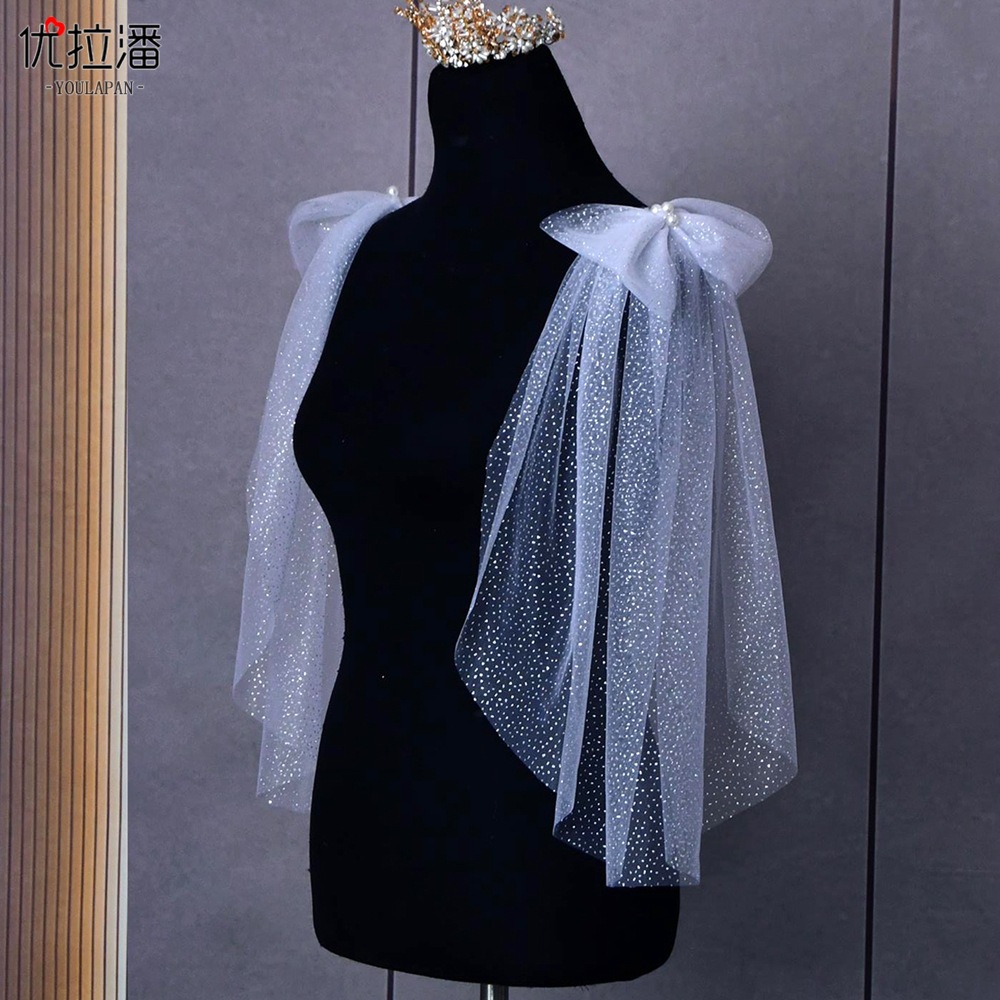 Yulapan VG34 Champagne Wedding Dress Shawl Women's Bow Bronzing Starry Shoulder Arm Covering Accessories