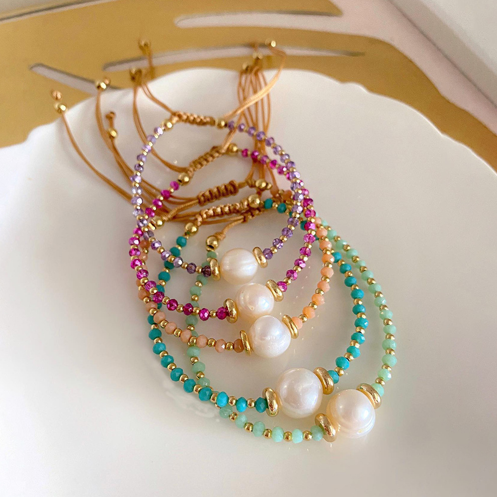 Picture of Ins Style Fashionable Handmade Beaded Facet Crystal Bracelet All-match Natural Freshwater Pearl Bracelet Women's European and American Cross-border Bracelet