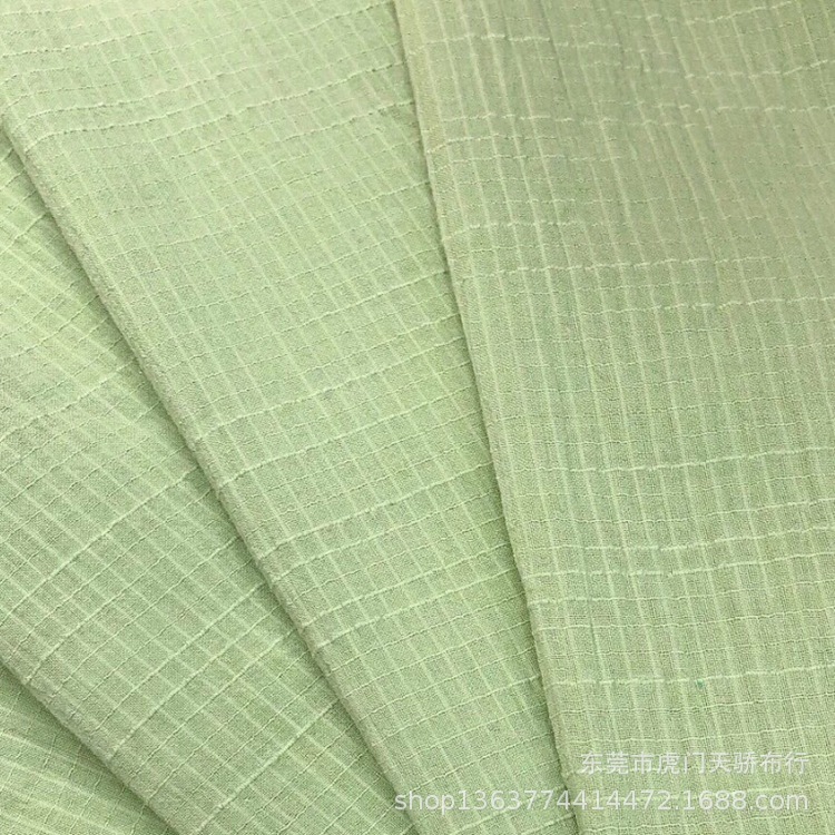 Spot supply of woven cotton gauze small plaid bamboo jacquard 80g thin small MiG casual shirt