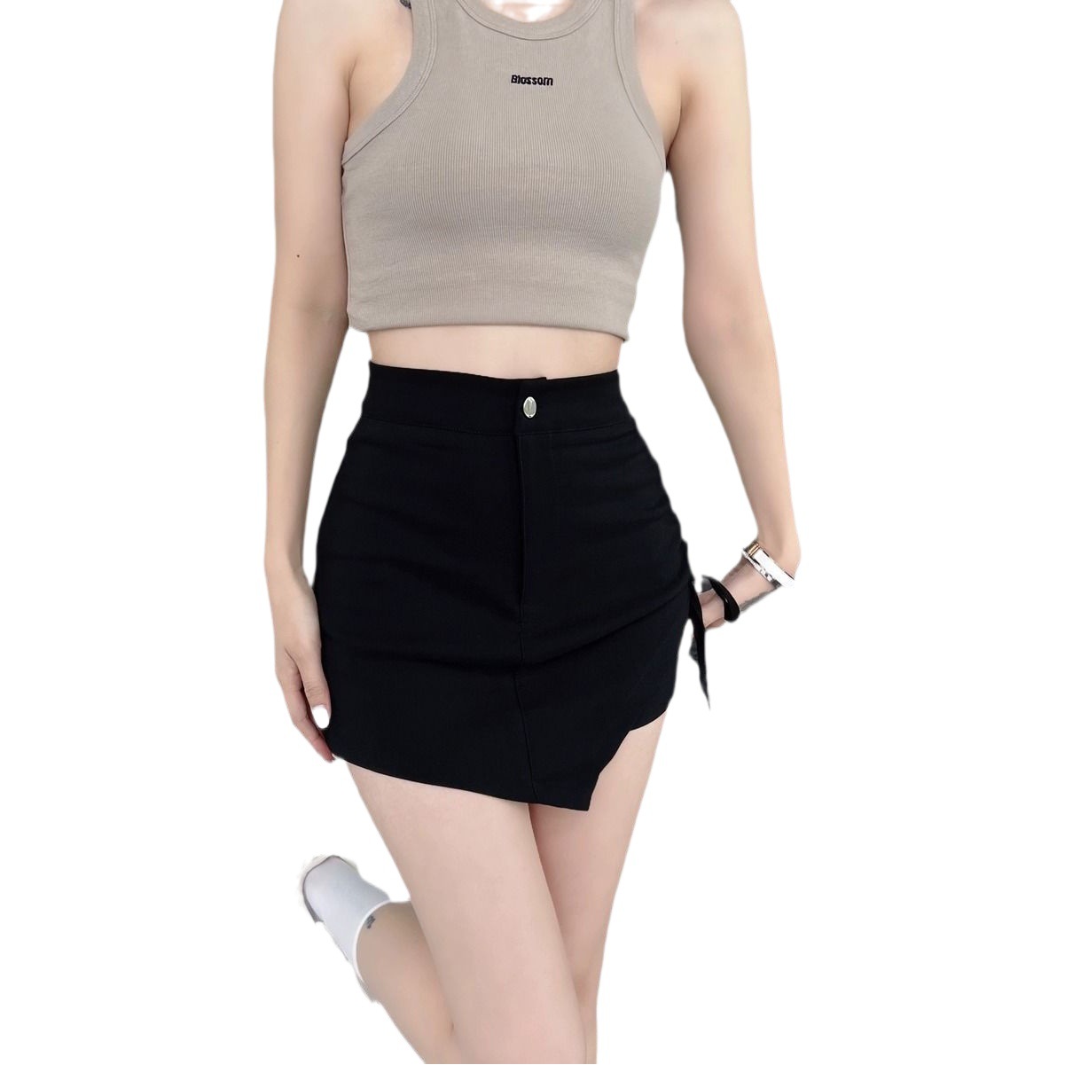 Women's skirt 2023 Summer plus size chubby girl irregular skirt high waist slimming lace-up A- Line hip skirt pantskirt