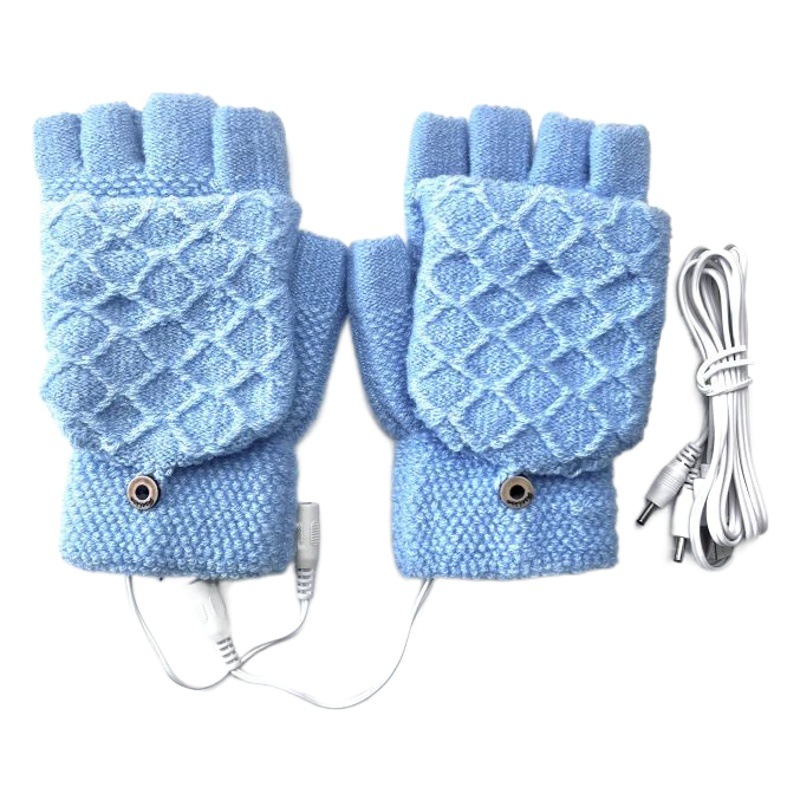 USB electric heating gloves cross-border e-commerce source manufacturers directly supply knitted checkered jacquard electric heating gloves winter hand warming