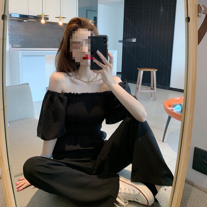Wide Leg Jumpsuit Women's Summer 2023 New Thin High-end Sense Small Waist Slimming Square Neck Elegant Jumpsuit
