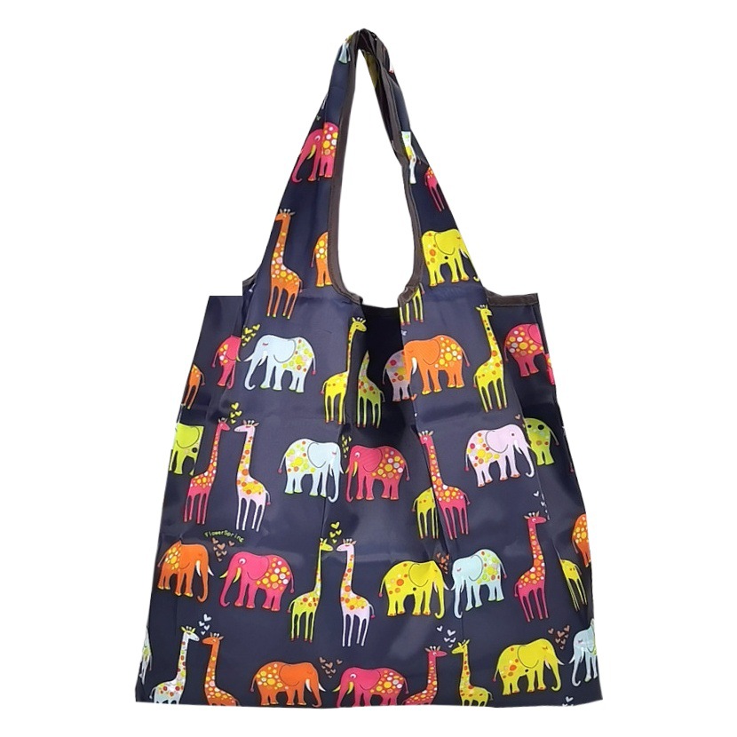 Cartoon medium supermarket shopping bag green bag fashion handbag shopping bag foldable portable waterproof nylon bag