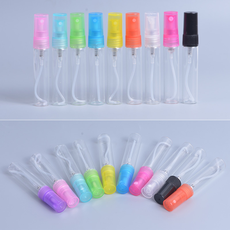 Picture of 2.3.5.10ml small sample glass perfume bottle transparent plastic nozzle multi-color pull tube frosting trial spray bottle