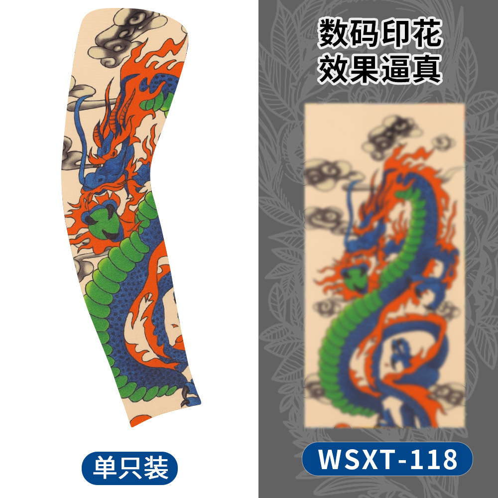 Picture of Summer Riding Sunscreen Tattoo Sleeve Simulation Tattoo Quick-drying Arm Protector Outdoor Sports Sunshade Breathable High Elastic Ice Sleeve