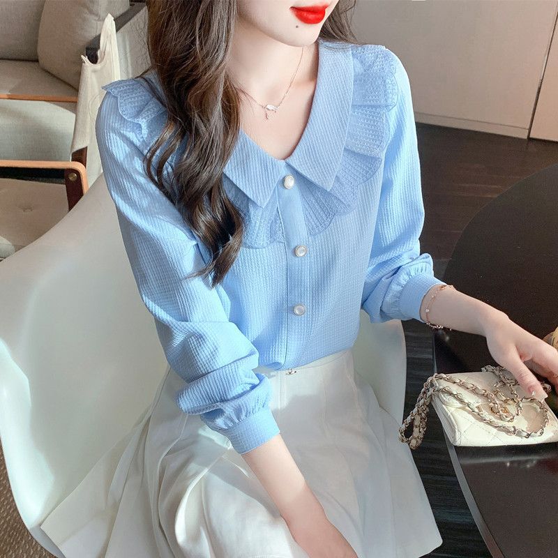 Spring and Autumn 2024 new women's clothing Chanel style chiffon shirt Women's Western style age-reducing loose slimming all-match top
