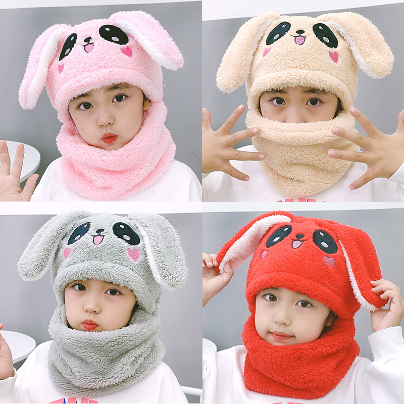 Children's Hat Autumn and Winter 2023 Warm Big Children's Rabbit Scarf One-Piece Rabbit Hat Girls Neck Cover New Style