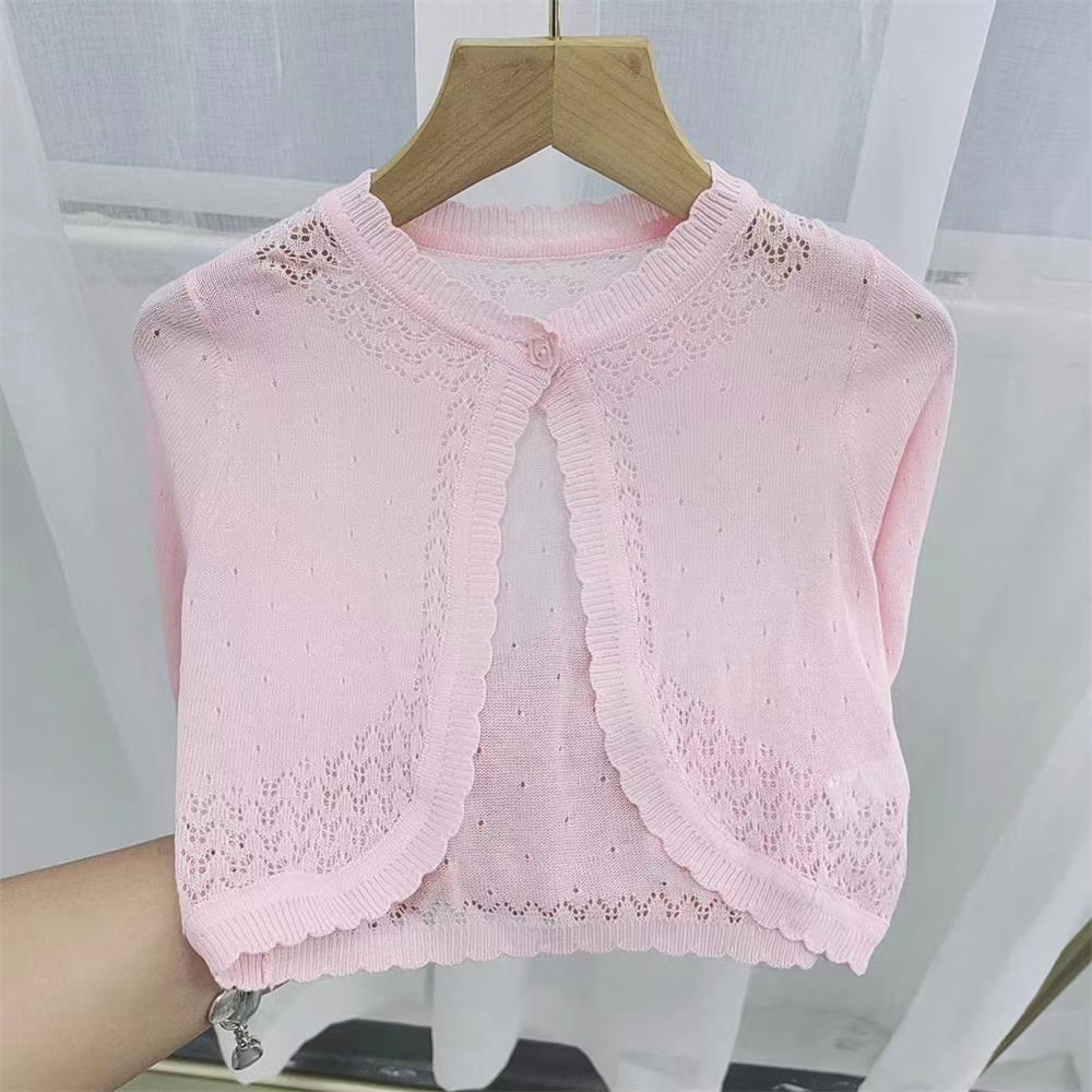 Picture of Popular Girls' Sun Protection Clothing, Breathable Small Shawl, Summer New Style, Kidsren's Little Princess One-Year-Old Knitted Cardigan Jacket, Trendy