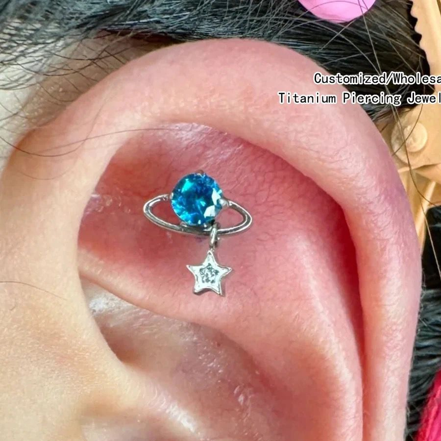 G23 titanium alloy universe solar system stars zircon ear bone nail 0.9 teeth lip nail puncture jewelry wholesale