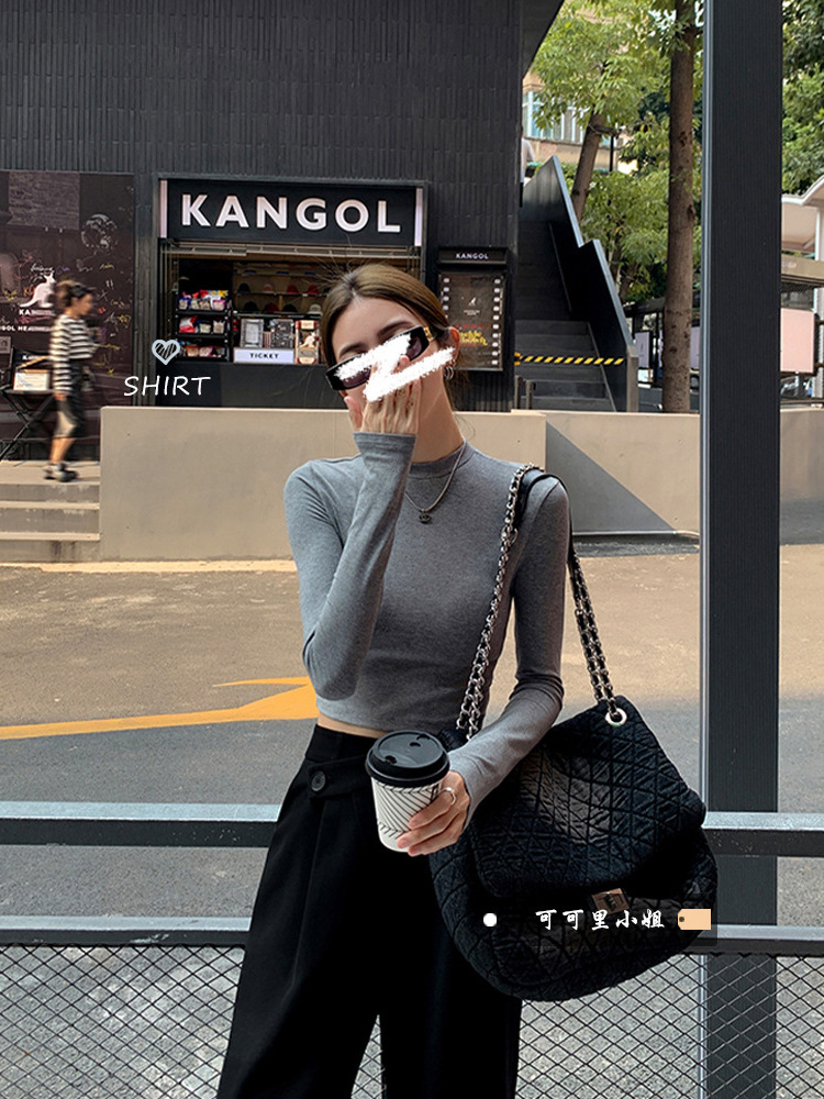 [Factory in stock] Slim-fit Long-sleeved T-shirt Women's Autumn Korean Temperament Base Shirt Spice Girls Short Top