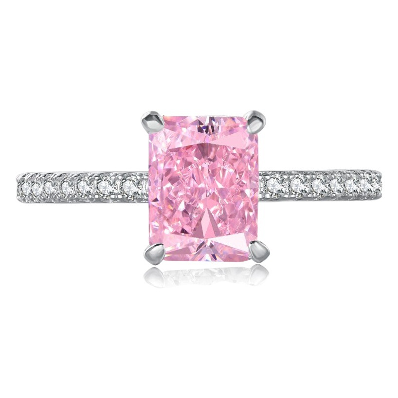 Cross-Border S925 Sterling Silver Ring for Women Niche Accessible Luxury 8A Ice Flower Zirconium Rectangular Simulated High Carbon Diamond Ring Wholesale for Women