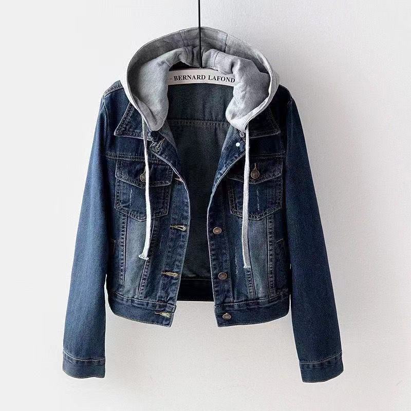 Picture of Japanese and Korean Style Super Hot Denim Short Coat Women's Short Spring New Long Sleeve Slim-fit Hooded Jacket Student Top