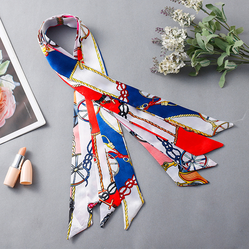 Picture of Silk Scarf Wholesale Long Beveled Small Silk Scarf Double-layer All-match Hair Belt Ribbon Decoration Tie Bag Hand Gift Box Silk Scarf